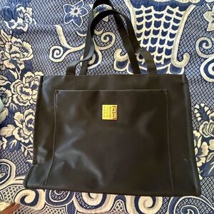 Givenchy Black Leather Messenger Tote with Gold Emblem